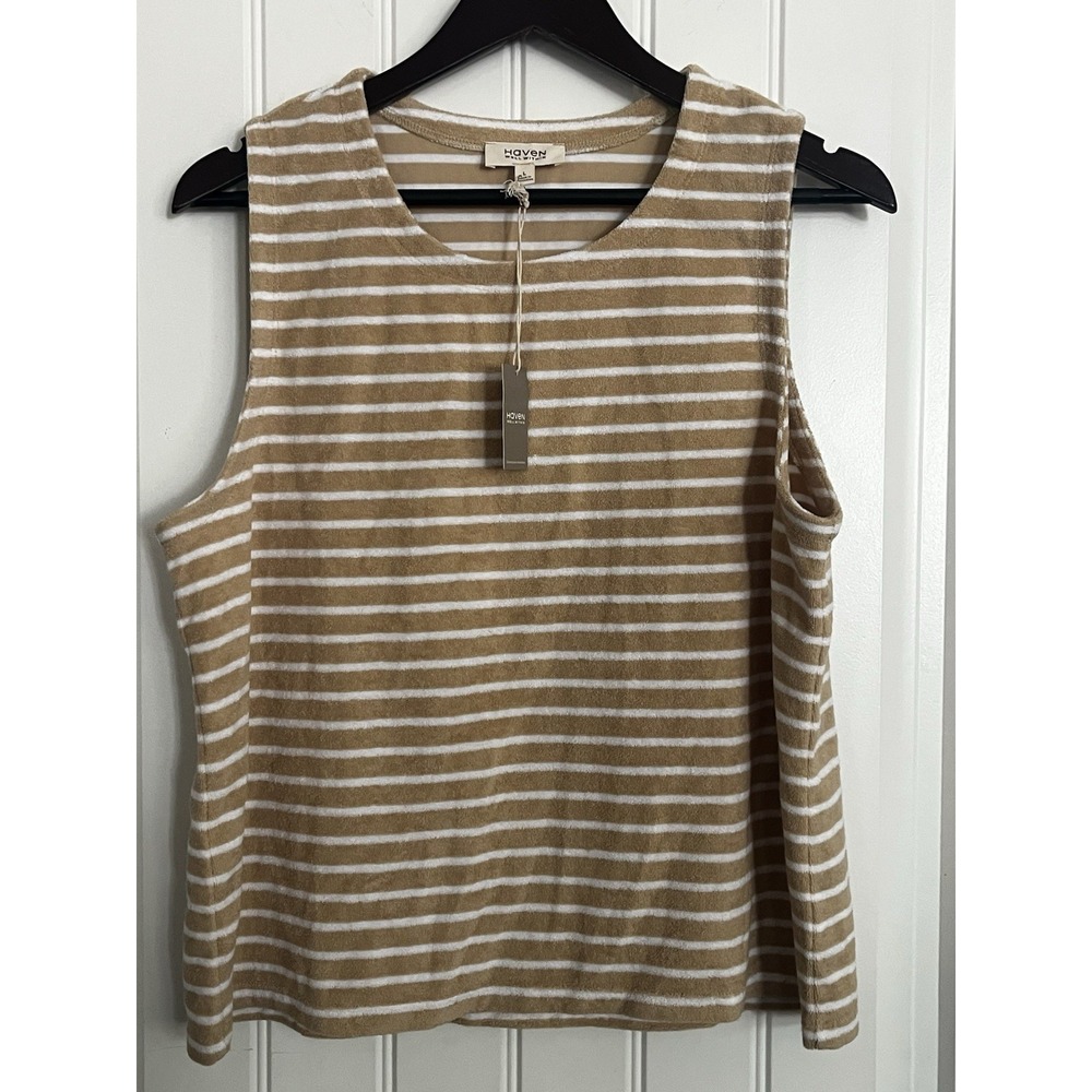 NWT Haven Well Within Women's White Tan Striped Sleeveless Tank Top Size L 676